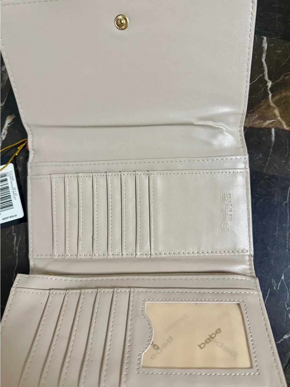 Bebe off White Wristlet Clutch with Gold Logo Accent